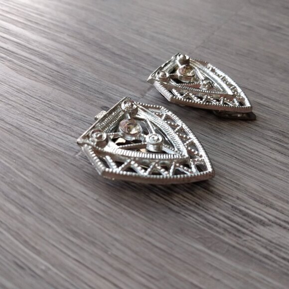 Vintage Art Deco Dress Clips Silver Tone Rhinestone - Picture 2 of 9